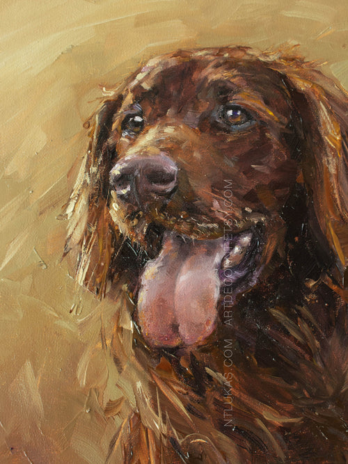 Artistic painting of a brown dog with a warm, textured background