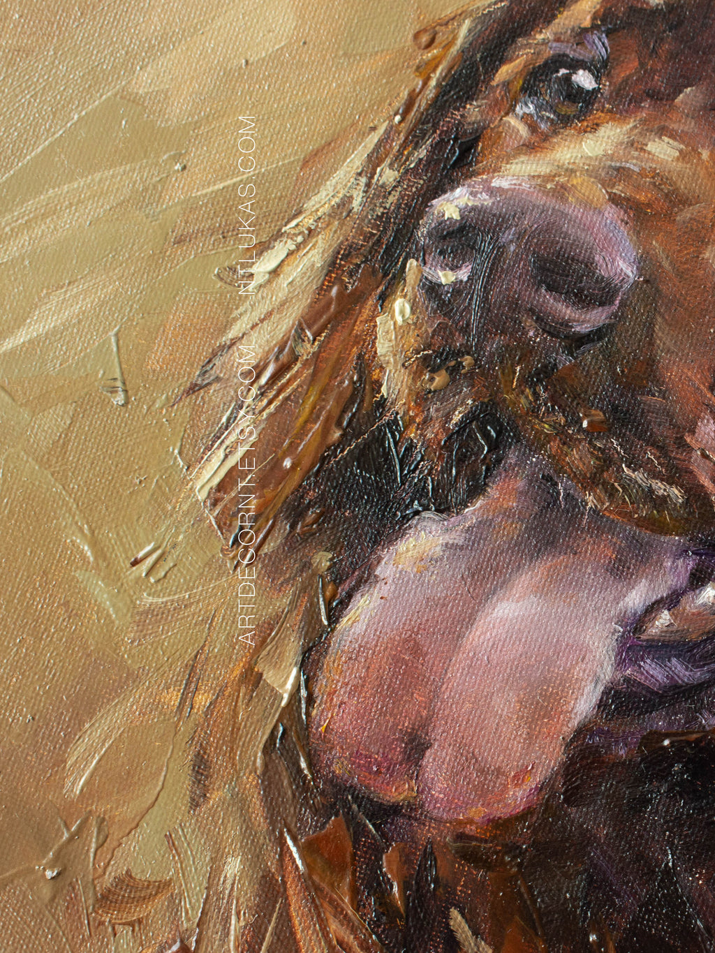 Close-up of a horse's face painted with oil on canvas