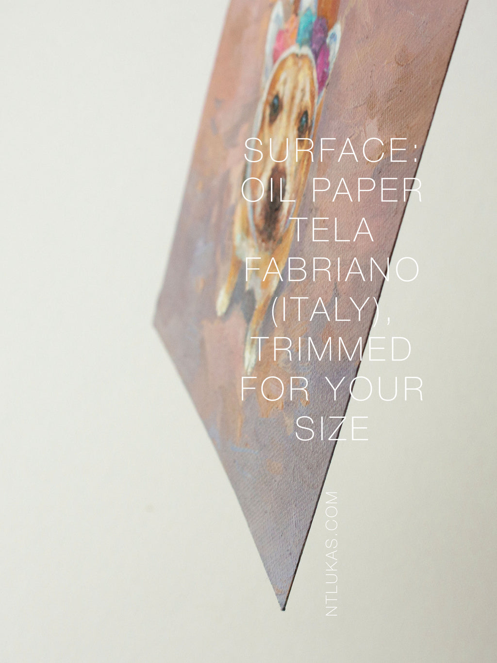 Oil painting on a Tela Fabriano oil paper with text indicating the brand and use.