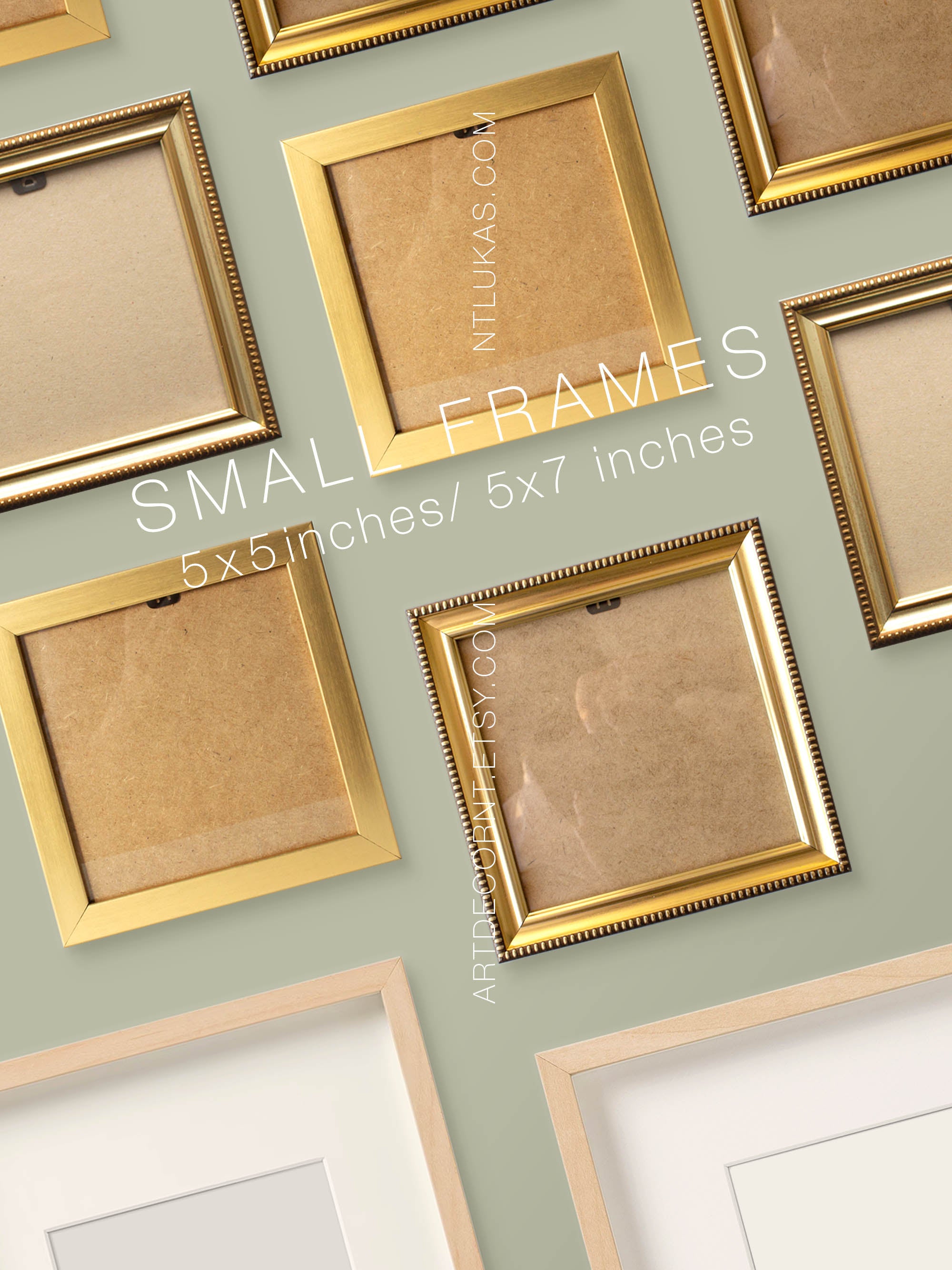 Small Frame for 5x5 or 5x7 Art, Gold frames gallery wall