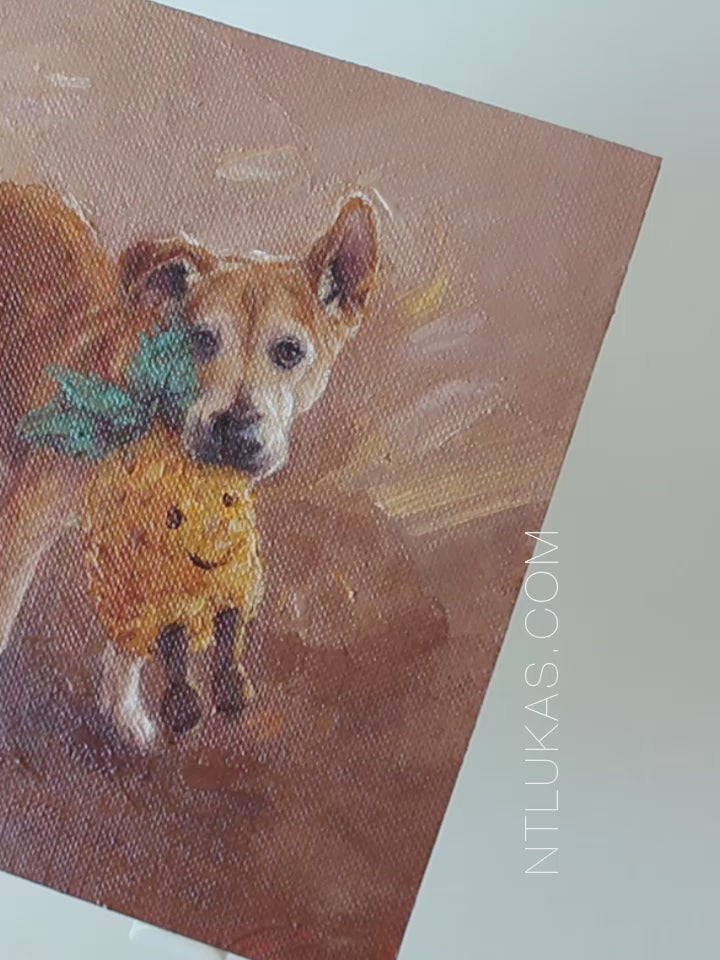 Oil painting with dog
