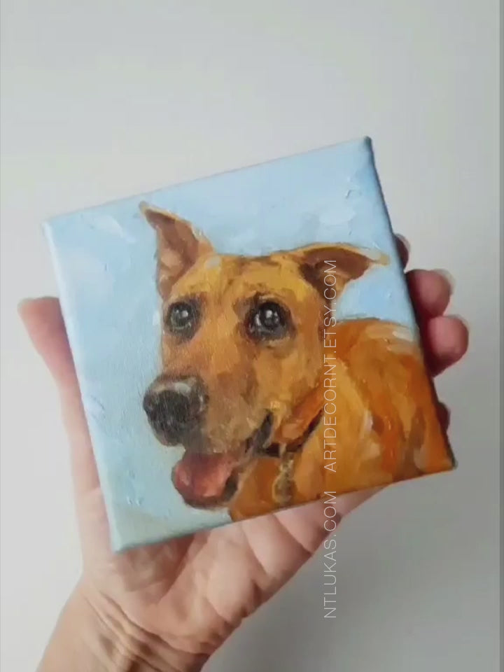 Video with pet portrait, hand-painted dog painting.
